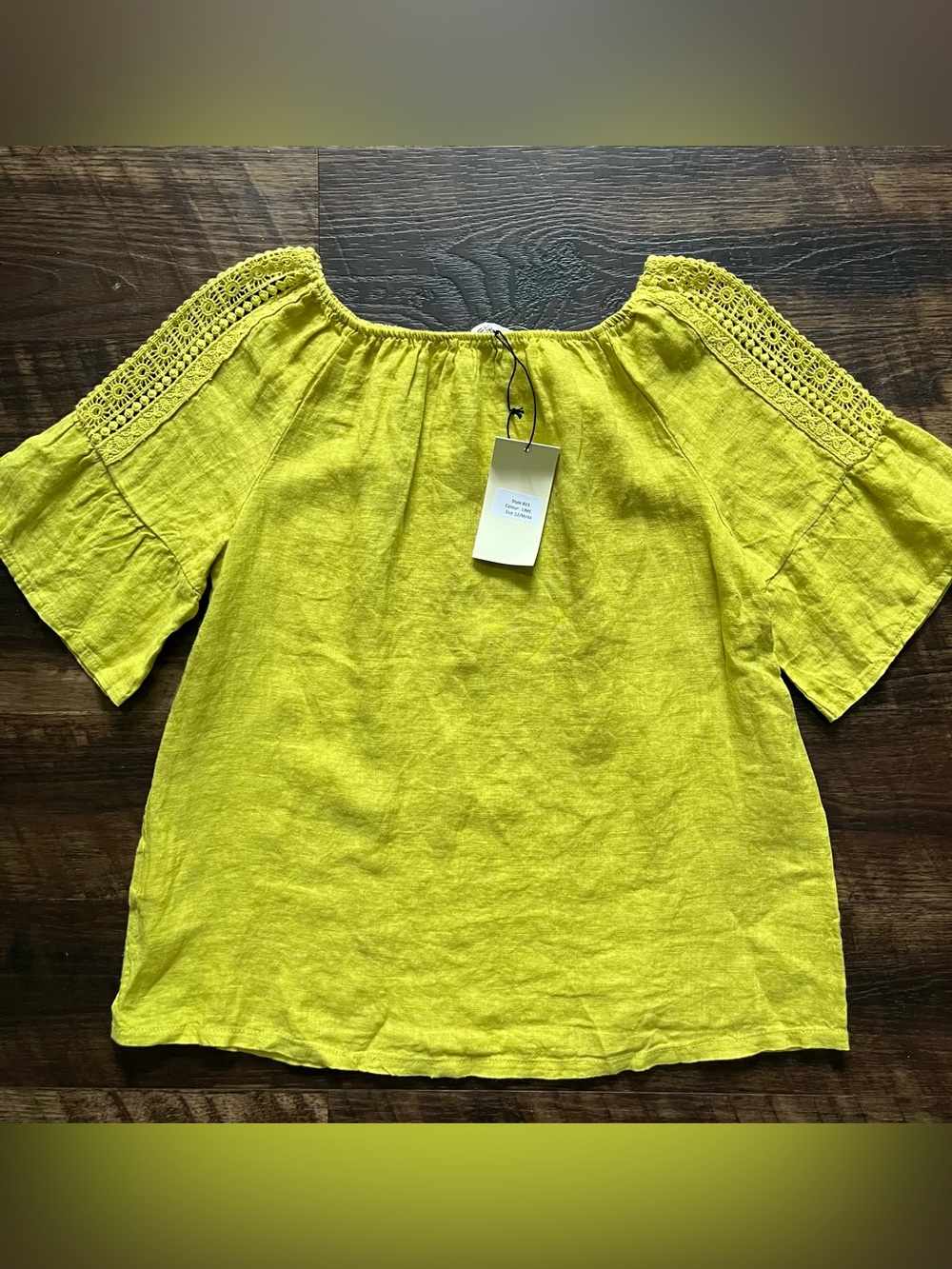 NWT Terzo Millennnio 100% linen lime green embroideredflutter blouse shirt M